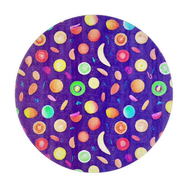 Farbenfrohe Neon Tropical Frucht Muster Schneidebrett (Vorderseite)