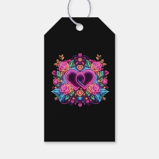 Farbenfrohe Neonherz Valentinstag Geschenkanhänger (Vorderseite)
