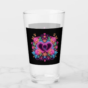 Farbenfrohe Neonherz Valentinstag Glas