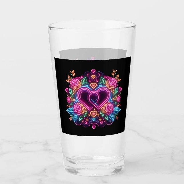 Farbenfrohe Neonherz Valentinstag Glas (Vorderseite)