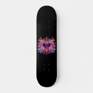 Farbenfrohe Neonherz Valentinstag Skateboard