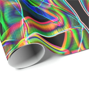 Farbenfrohe Neonkassette überquert und überlappt Geschenkpapier