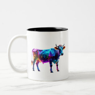 Farbenfrohe Neonkuh Kunst - Glühende Kuh Zweifarbige Tasse