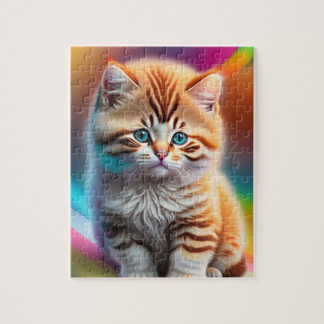 Farbenfrohe Neonleuchten Sweet Little Cat Puzzle (Vertikal)