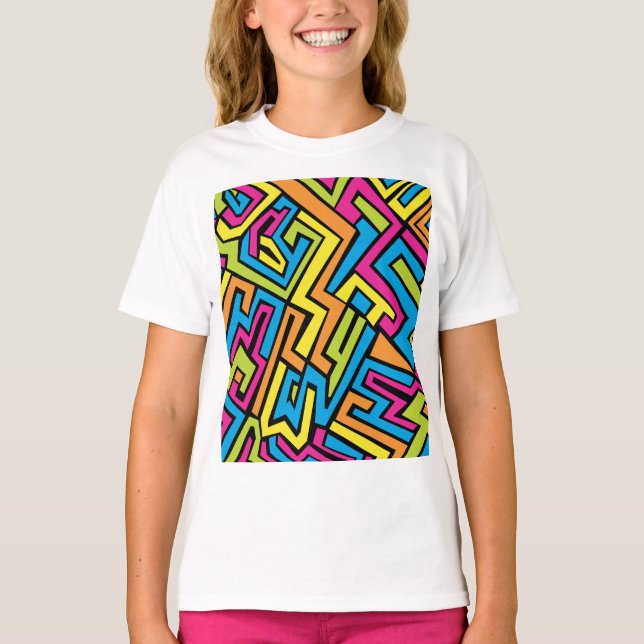 Farbenfrohe Neonstraße Art Pattern T-Shirt (Vorderseite)