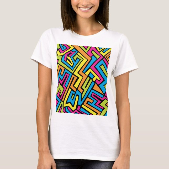Farbenfrohe Neonstraße Art Pattern T-Shirt (Vorderseite)