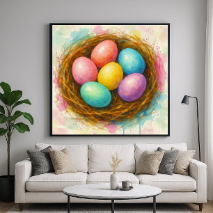 Farbenfrohe Nesteier - Aquarellmalerei Art Poster