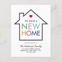 Farbenfrohe neue Zuhause-Änderung beim Umzug des A Ankündigungspostkarte