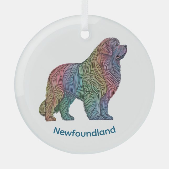 Farbenfrohe Neufundland-Hunde Profil Rundschmuck Ornament Aus Glas (Vorderseite)
