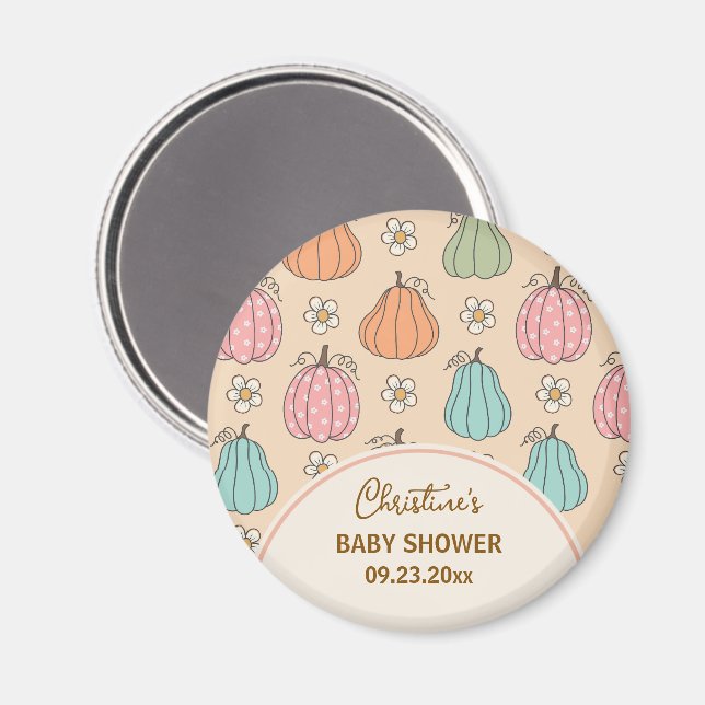 Farbenfrohe neutrale Pumpkin Pattern Baby Dusche b Magnet (Vorderseite/Rückseite)