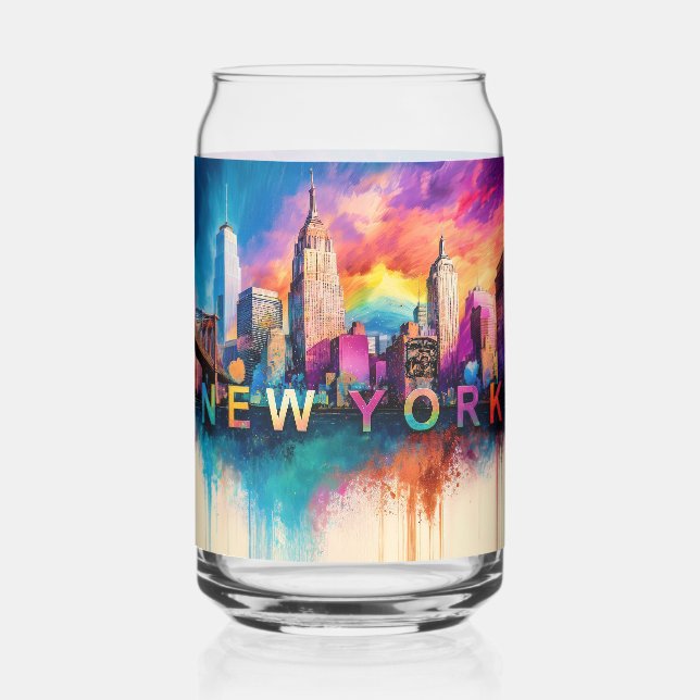 Farbenfrohe New York City Skyline Dosenglas (Rückseite)