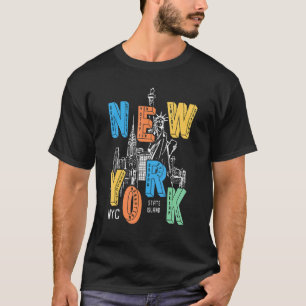 Farbenfrohe New Yorker Stadtstatue der Liberty Cit T-Shirt