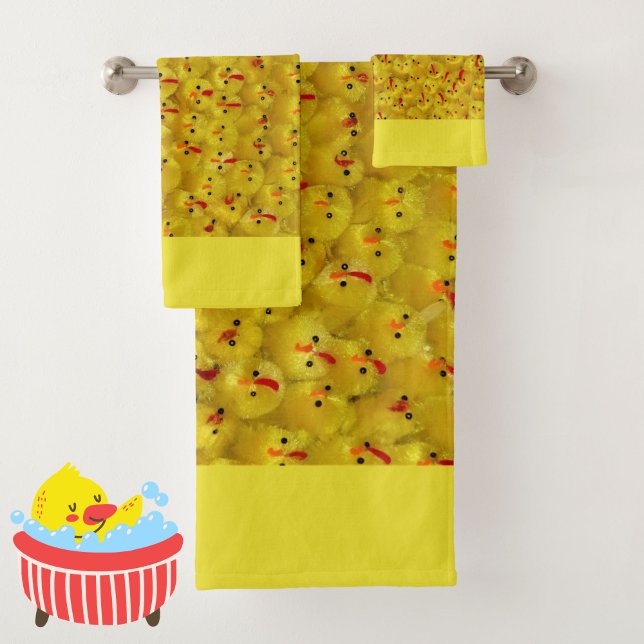 Farbenfrohe Niedlich-gelbe Osterkuppe Muster Moder Badhandtuch Set (These cute + colorful yellow baby chick towels will add brightness and fun to your bathroom!)