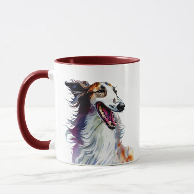 Farbenfrohe Niedliche Borzoi | Lebhafte Greyhound  Tasse (Links)