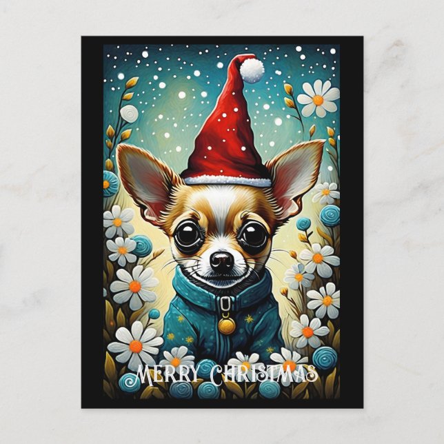 Farbenfrohe Niedliche Chihuahua Floral Weihnachten Postkarte (Vorderseite)