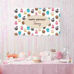 Farbenfrohe Niedliche Cupcakes Muster Geburtstagsp Banner