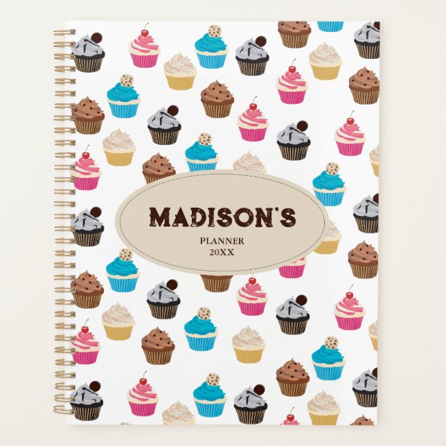 Farbenfrohe Niedliche Cupcakes Muster Rezept Planer (Vorderseite)