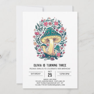 Farbenfrohe Niedliche digitale Pilze zum Geburtsta Einladung