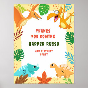 Farbenfrohe Niedliche Dino Geburtstagsparty Poster