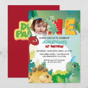 Farbenfrohe Niedliche Dinosaurier Baby-Junge erste Einladung