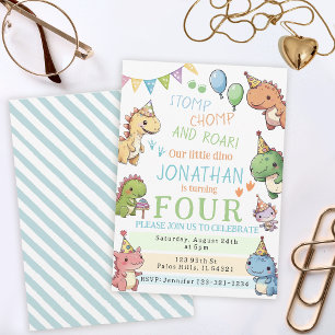 Farbenfrohe niedliche Dinosaurier Junge Dino Gebur Einladung