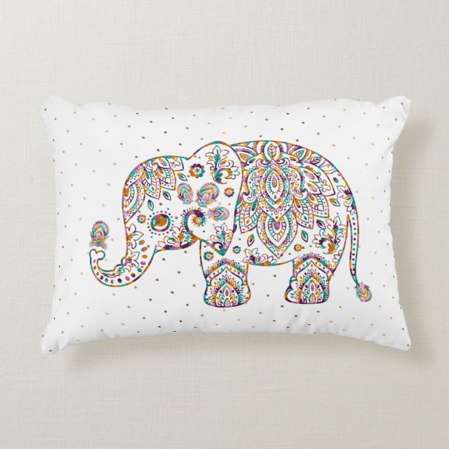 Farbenfrohe Niedliche Elephant Floral Paisley Dekokissen (Vorderseite)