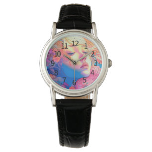 Farbenfrohe Niedliche Girl umgeben von Blume Armbanduhr
