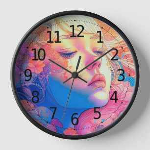 Farbenfrohe Niedliche Girl umgeben von Blume Uhr