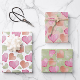 Farbenfrohe Niedliche Herzen Wasserfarbenes Muster Geschenkpapier Set