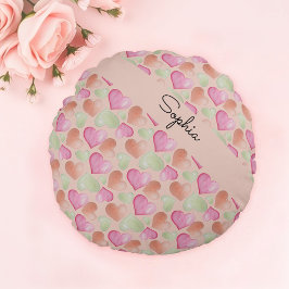 Farbenfrohe Niedliche Herzen Wasserfarbenes Muster Rundes Kissen