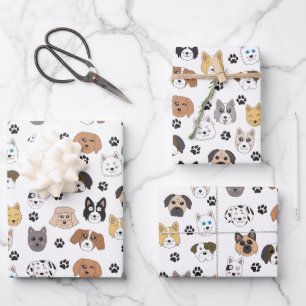 Farbenfrohe Niedliche Hunde & Hundeschlittenmuster Geschenkpapier Set
