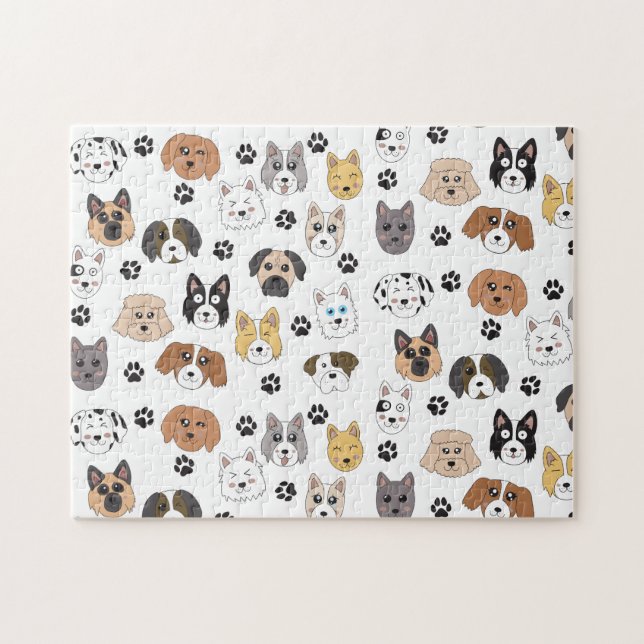 Farbenfrohe Niedliche Hunde & Hundeschlittenmuster Puzzle (Horizontal)