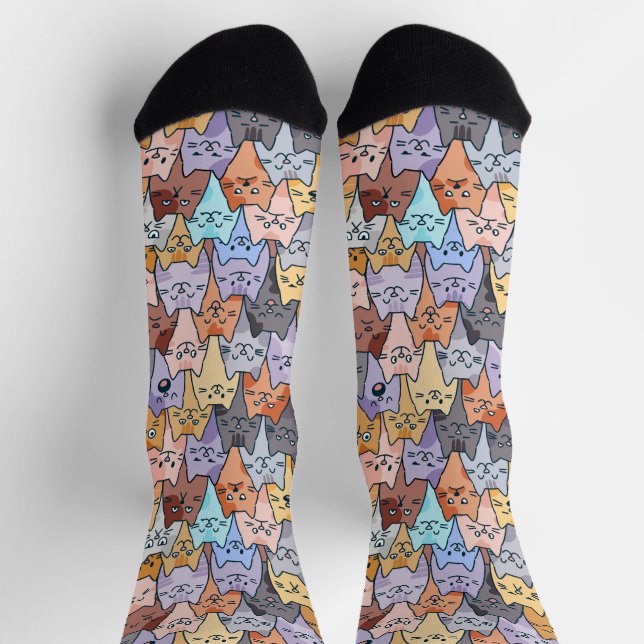 Farbenfrohe Niedliche Katzenkratzenmuster Katzenge Socken (Oben)