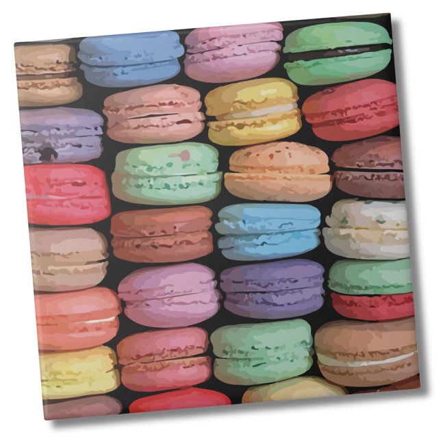 Farbenfrohe Niedliche Kekse Französischer Macaron Fliese (Watercolor Colorful French Macaron Cookies Pattern Ceramic Tile)