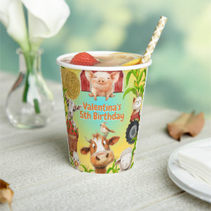 Farbenfrohe Niedliche Landtiere Barnyard Kindergeb Pappbecher