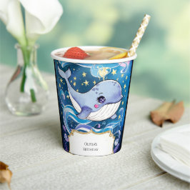 Farbenfrohe Niedliche magische Wale zum Geburtstag Pappbecher