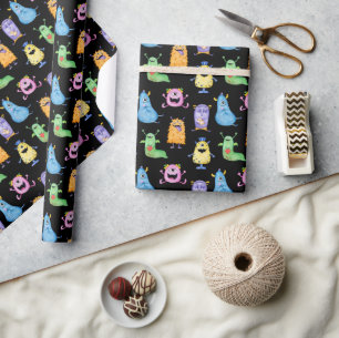 Farbenfrohe Niedliche Monster Geschenkpapier