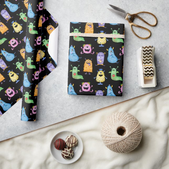 Farbenfrohe Niedliche Monster Geschenkpapier (Kunsthandwerk)