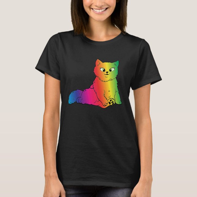 Farbenfrohe Niedliche Regenbogen Kätzchen Rave Kat T-Shirt (Vorderseite)