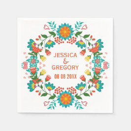 Farbenfrohe Niedliche Retro-Blumenkranz Serviette