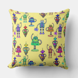 Farbenfrohe niedliche Roboter auf gelbem Hintergru Kissen