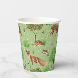Farbenfrohe Niedliche Waldtiere Grüne Wiese Pappbecher