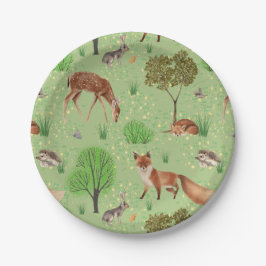 Farbenfrohe Niedliche Waldtiere Grüne Wiese Pappteller