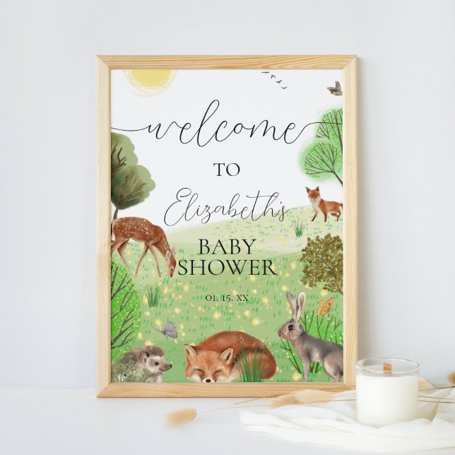 Farbenfrohe Niedliche Waldtiere Party Begrüßungsze Poster (Von Creator hochgeladen)