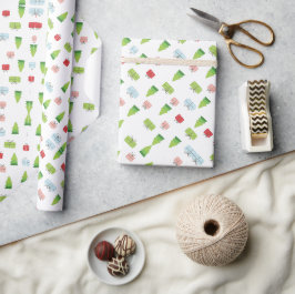 Farbenfrohe Niedliche Weihnachtsbaume und Geschenk Geschenkpapier