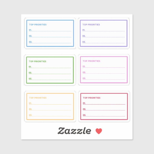Farbenfrohe oberste Prioritäten Tagesplaner Aufkleber (Blatt)