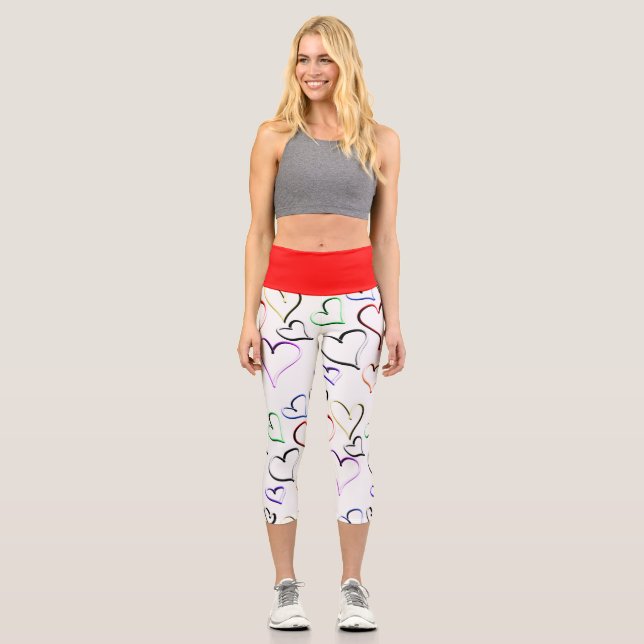 Farbenfrohe offene Herzen Capri Leggings (Vorderseite)