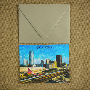 Farbenfrohe Oklahoma City Skyline Panoramaaussicht Postkarte
