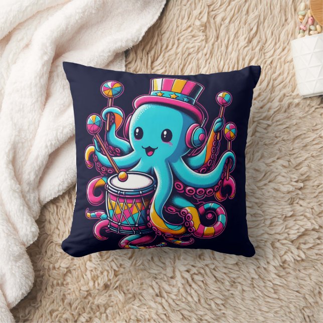 Farbenfrohe Oktopus Trommeln auf einer lustigen Me Kissen (Decke)