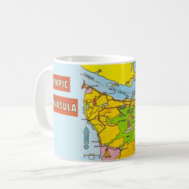 Farbenfrohe olympische Halbinsel Karte Tasse (Vorderseite Links)